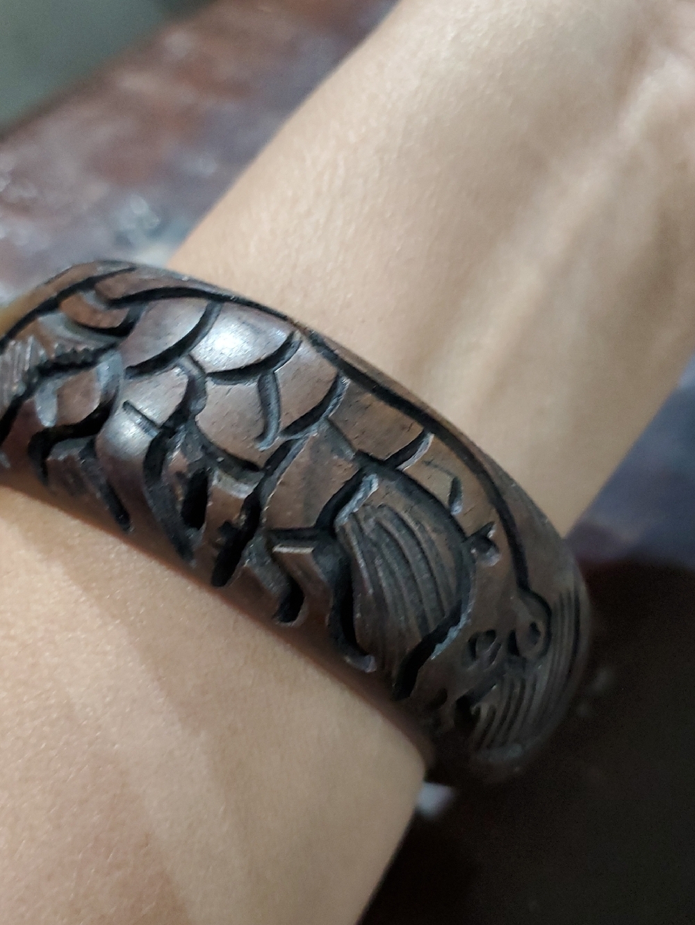 Vintage Brown Carved Wooden Bracelet